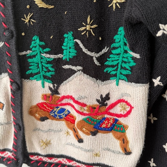 Holiday Themed Black Embroidered Cardigan - Picture 4 of 5